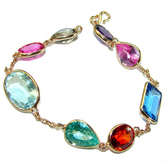 Tutti Frutti Mesmerizing Red Topaz 14K Rose Gold over .925 Sterling Silver handmade Bracelet