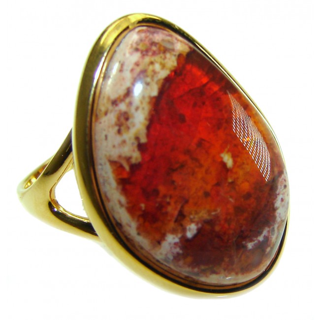 Bonfire Night best quality Mexican Opal 14K Gold over .925 Sterling Silver handmade ring 9