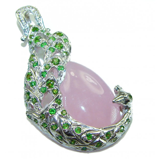 Vintage Beauty quality Rose Quartz .925 Sterling Silver handmade Pendant