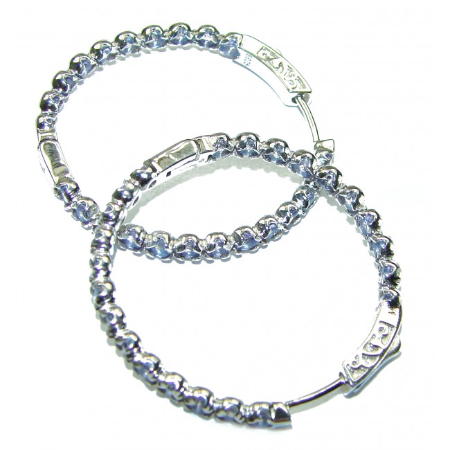 Huge 1.5 inches long natural Tanzanite .925 Sterling Silver handmade Hoop Earrings