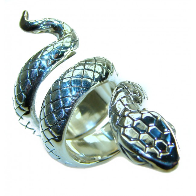 Large Boa Snake .925 Sterling Silver handcrafted Statement Ring size 5 1/2