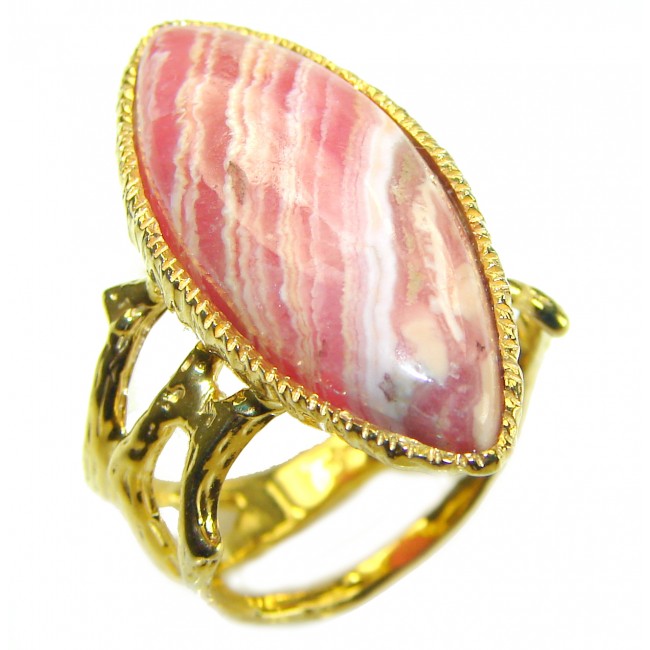 Argentinian Rhodochrosite 14K Gold over .925 Sterling Silver handmade ring size 9