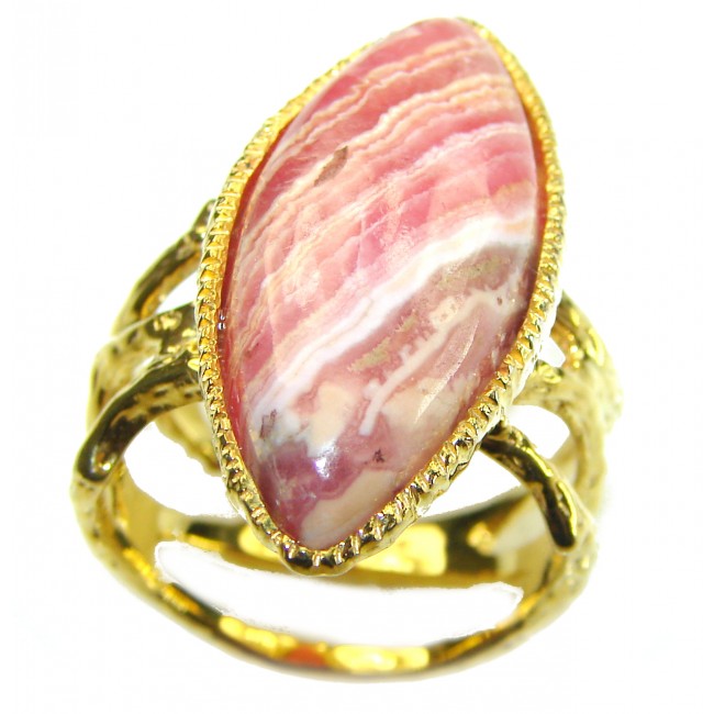 Argentinian Rhodochrosite 14K Gold over .925 Sterling Silver handmade ring size 9