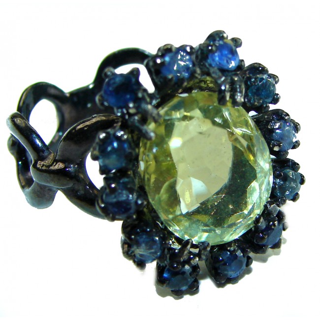 Luxurious Citrine cut 14.2 carat Citrine Sapphire black rhodium over .925 Sterling Silver handmade Ring s. 8