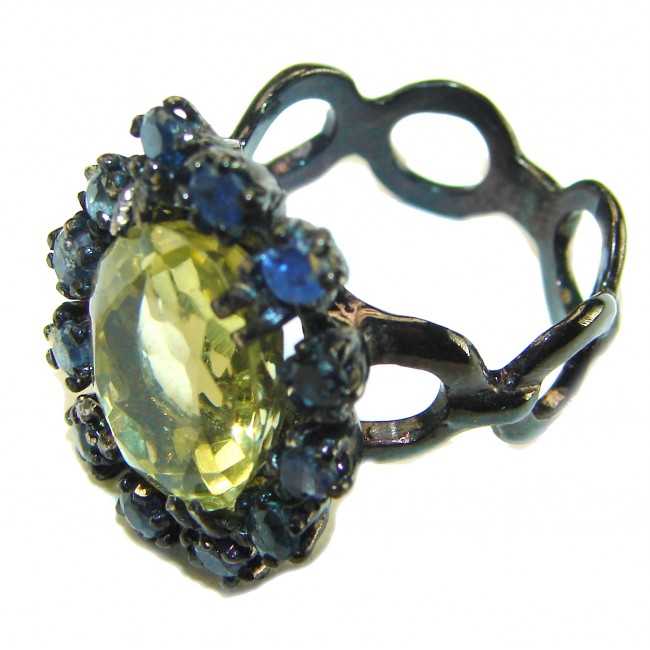 Luxurious Citrine cut 14.2 carat Citrine Sapphire black rhodium over .925 Sterling Silver handmade Ring s. 8