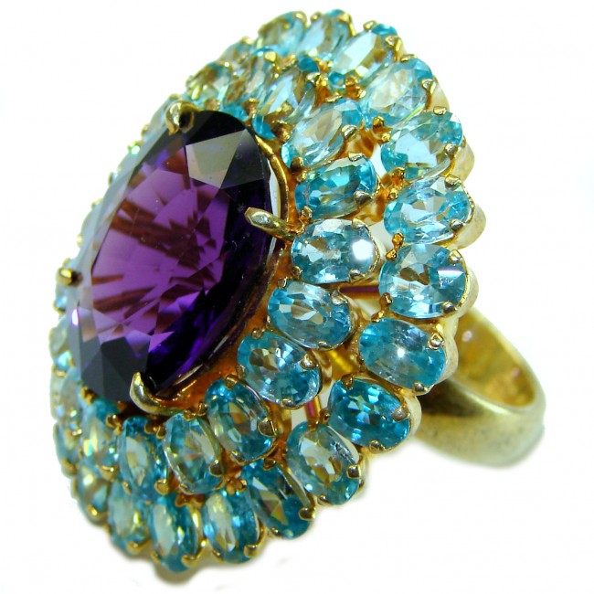 Huge Dramatic design 35.8 carat Amethyst 14K Gold over .925 Sterling Silver Handcrafted Ring size 9