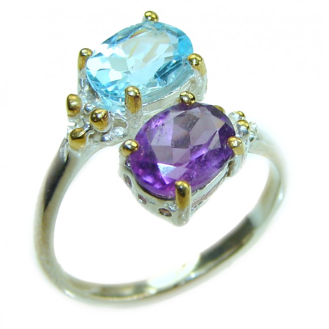 Eau Propre natural Amethyst Blue Swiss Topaz .925 Sterling Silver handcrafted Ring size 7 1/4