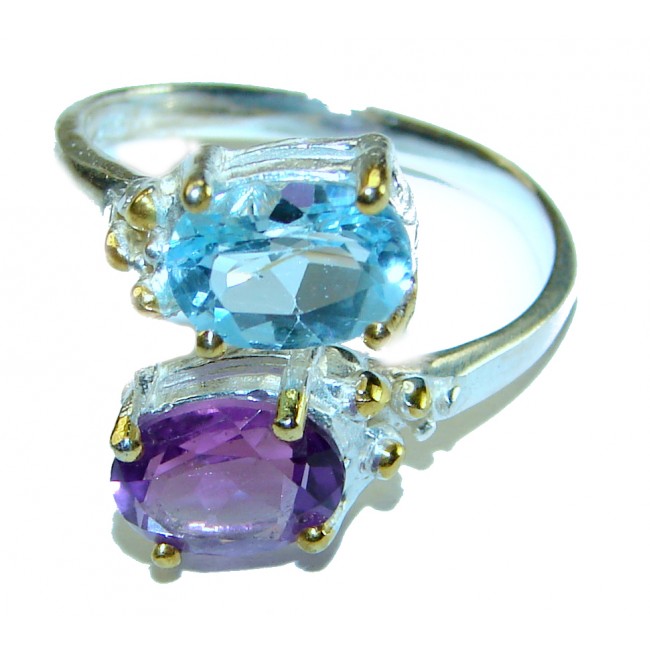 Eau Propre natural Amethyst Blue Swiss Topaz .925 Sterling Silver handcrafted Ring size 7 1/4