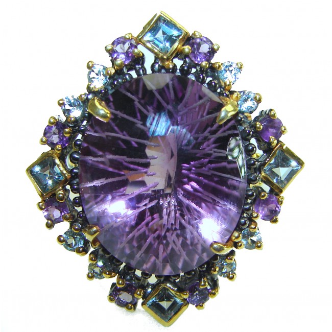 Dramatic design 48.8 carat Amethyst 2 tones .925 Sterling Silver Handcrafted Ring size 8 1/4