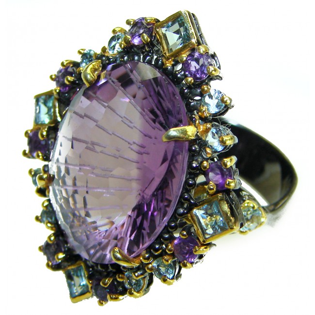 Dramatic design 48.8 carat Amethyst 2 tones .925 Sterling Silver Handcrafted Ring size 8 1/4