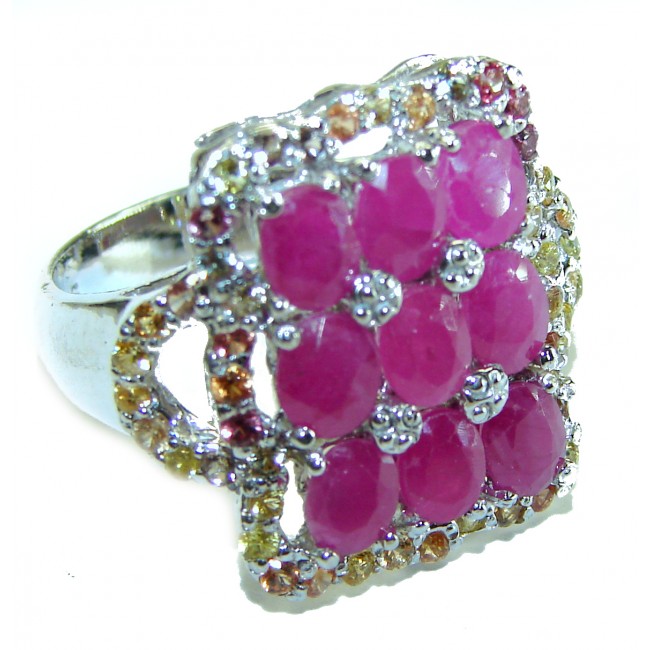 Brazilian Fiesta Authentic Ruby Emerald Sapphire .925 Sterling Silver Ring s. 8