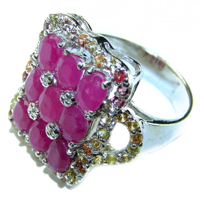 Brazilian Fiesta Authentic Ruby Emerald Sapphire .925 Sterling Silver Ring s. 8