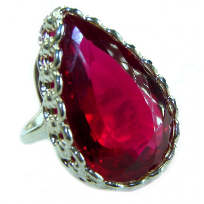 Red Brilliance 44.5 carat Red Topaz .925 Silver handcrafted Large Cocktail Ring s. 7