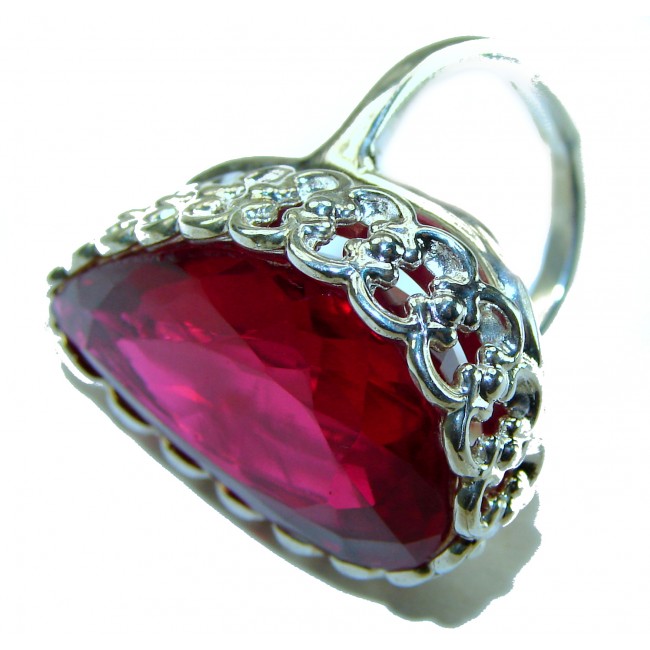 Red Brilliance 44.5 carat Red Topaz .925 Silver handcrafted Large Cocktail Ring s. 7