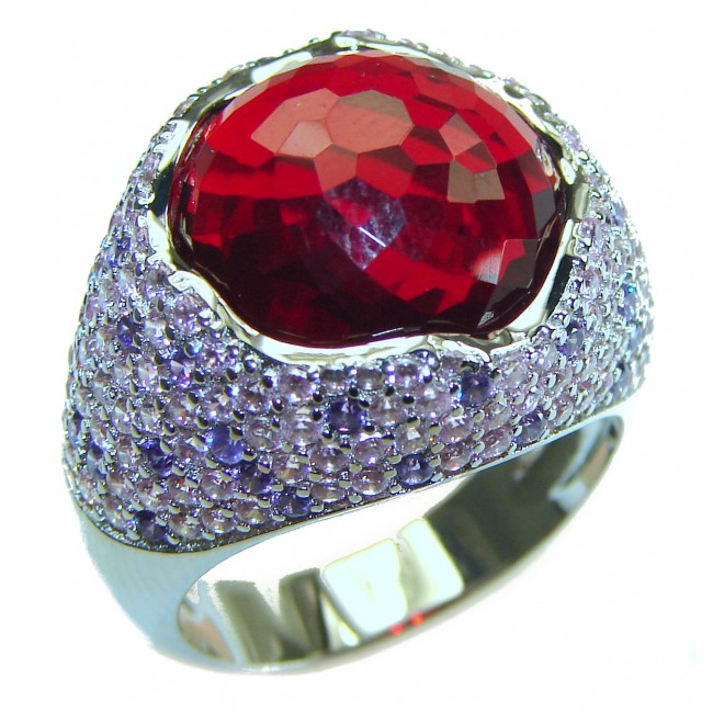 Marvelous Red Topaz .925 Silver handcrafted Statement Ring s. 9