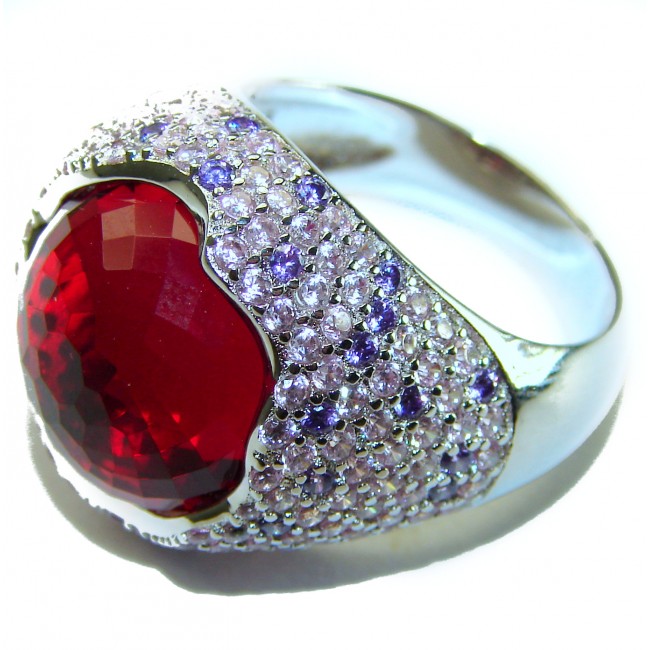 Marvelous Red Topaz .925 Silver handcrafted Statement Ring s. 9