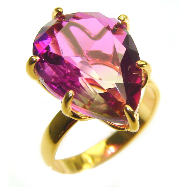 Incredible 25.5 carat Ametrine 14K Gold over .925 Sterling Silver handcrafted Ring s. 6 1/2