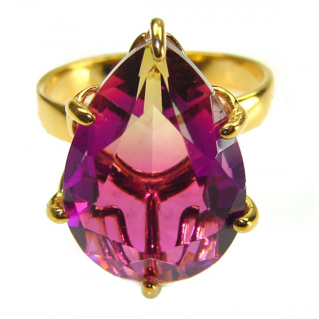 Incredible 25.5 carat Ametrine 14K Gold over .925 Sterling Silver handcrafted Ring s. 6 1/2