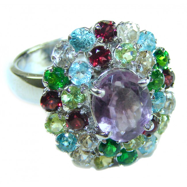 Spectacular Amethyst .925 Sterling Silver Handcrafted Statement Ring size 7 1/2