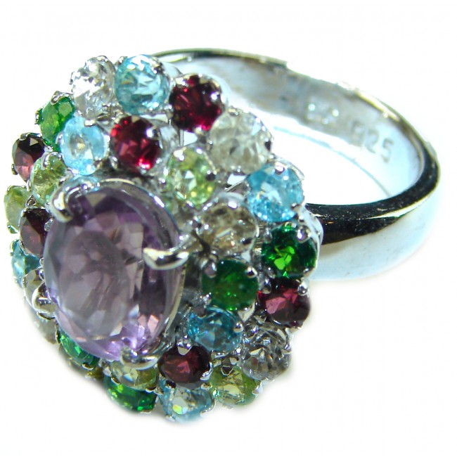 Spectacular Amethyst .925 Sterling Silver Handcrafted Statement Ring size 7 1/2