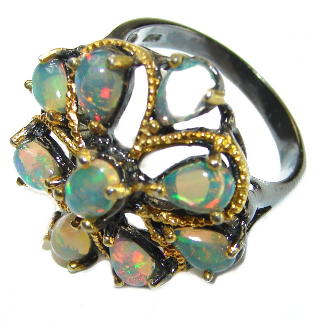 Vintage design Ethiopian Opal black rhodium over .925 Sterling Silver handmade Ring size 8 1/4