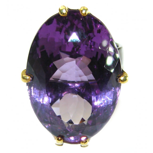 Dramatic design 55.8 carat Amethyst black rhodium over 2 tones .925 Sterling Silver Handcrafted Ring size 8 1/4