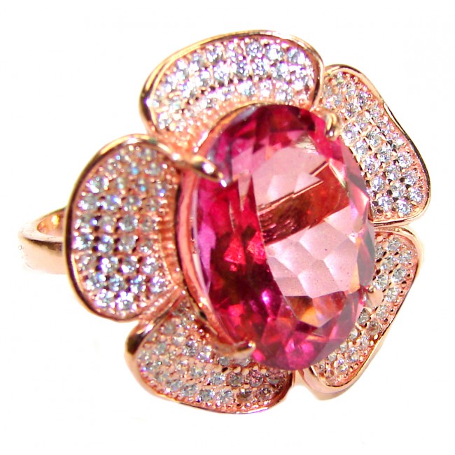 Real Diva 11.5 carat oval cut Pink Tourmaline 14K Gold over .925 Silver handcrafted Cocktail Ring s. 8