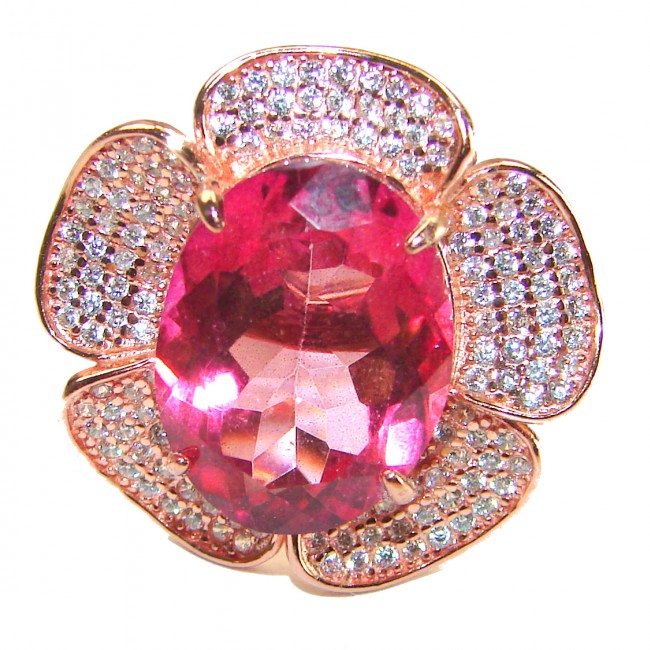 Real Diva 11.5 carat oval cut Pink Tourmaline 14K Gold over .925 Silver handcrafted Cocktail Ring s. 8