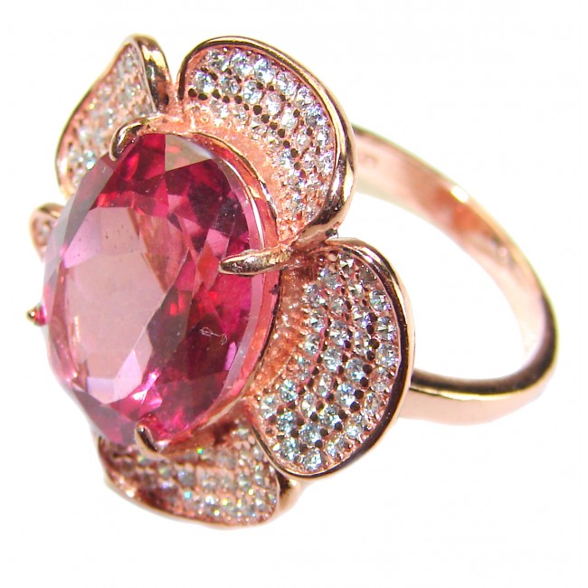 Real Diva 11.5 carat oval cut Pink Tourmaline 14K Gold over .925 Silver handcrafted Cocktail Ring s. 8