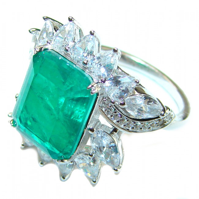 26.5 carat Emerald .925 Sterling Silver handmade Ring size 7 1/4