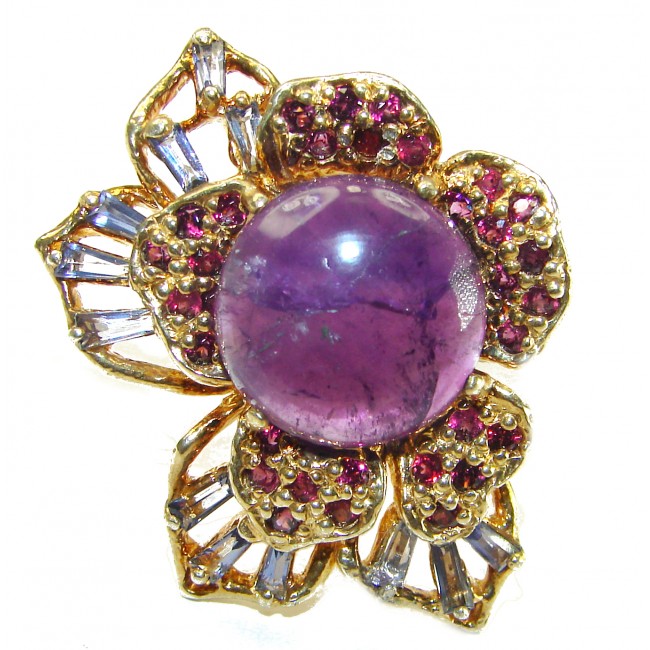 Dramatic design 35.8 carat Amethyst 14K Gold over .925 Sterling Silver Handcrafted Ring size 9