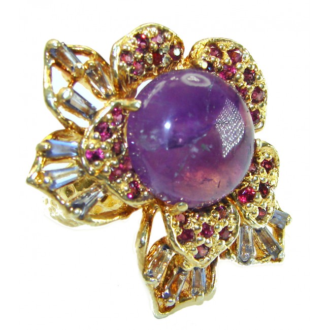 Dramatic design 35.8 carat Amethyst 14K Gold over .925 Sterling Silver Handcrafted Ring size 9