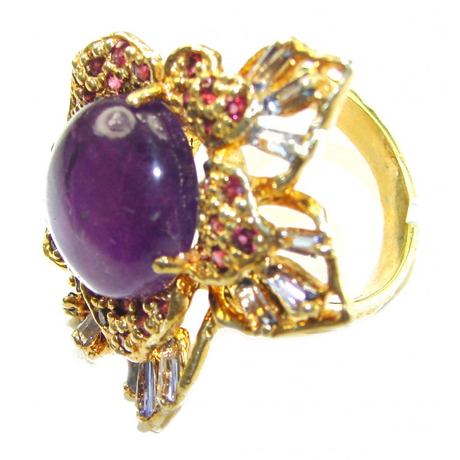 Dramatic design 35.8 carat Amethyst 14K Gold over .925 Sterling Silver Handcrafted Ring size 9