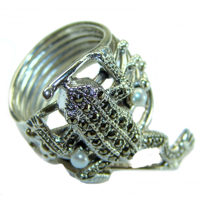 Lucky Frog Authentic Marcasite .925 Sterling Silver Ring size 8 3/4