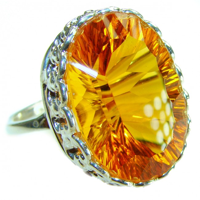 Golden Rays of Sunlight 48.5 carat Yellow Topaz .925 Sterling Silver Large Ring size 9