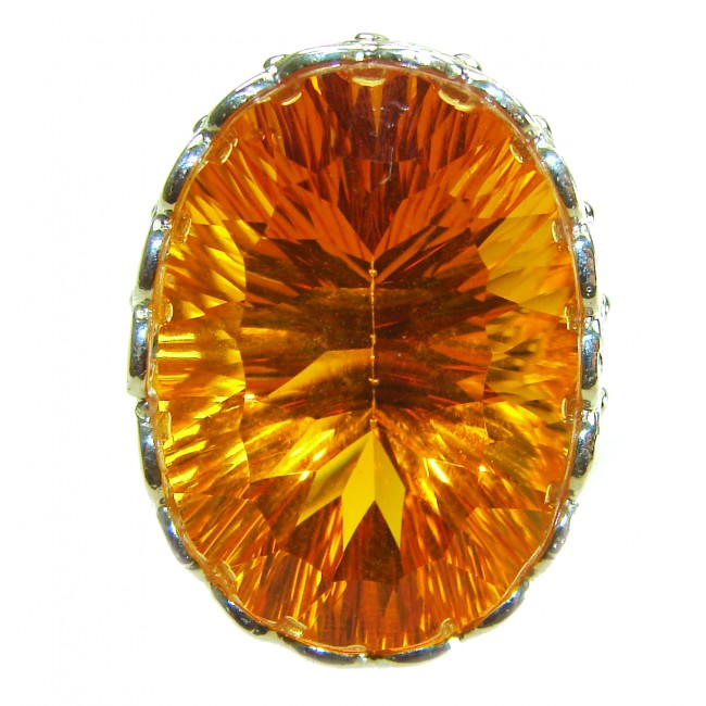 Golden Rays of Sunlight 48.5 carat Yellow Topaz .925 Sterling Silver Large Ring size 9