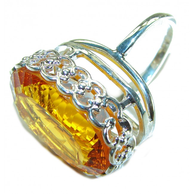 Golden Rays of Sunlight 48.5 carat Yellow Topaz .925 Sterling Silver Large Ring size 9