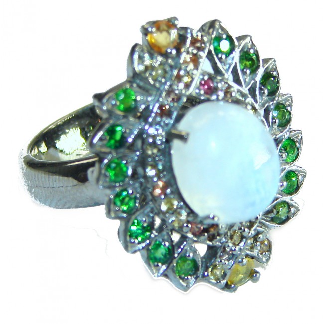 Vintage Style Rainbow Moonstone .925 Sterling Silver handmade Cocktail Ring s. 7 1/2