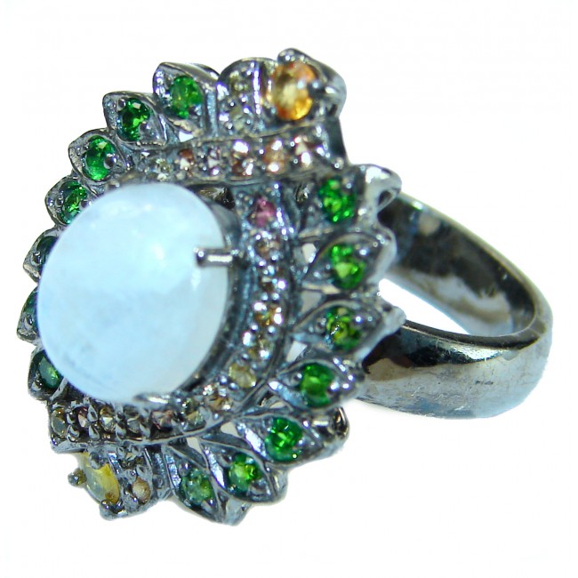 Vintage Style Rainbow Moonstone .925 Sterling Silver handmade Cocktail Ring s. 7 1/2