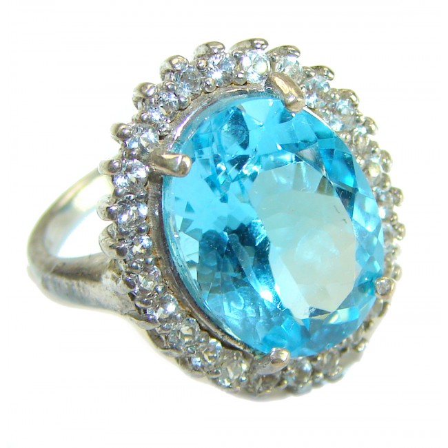 29.5 carat oval cut Swiss Blue Topaz .925 Sterling Silver handmade Ring size 7