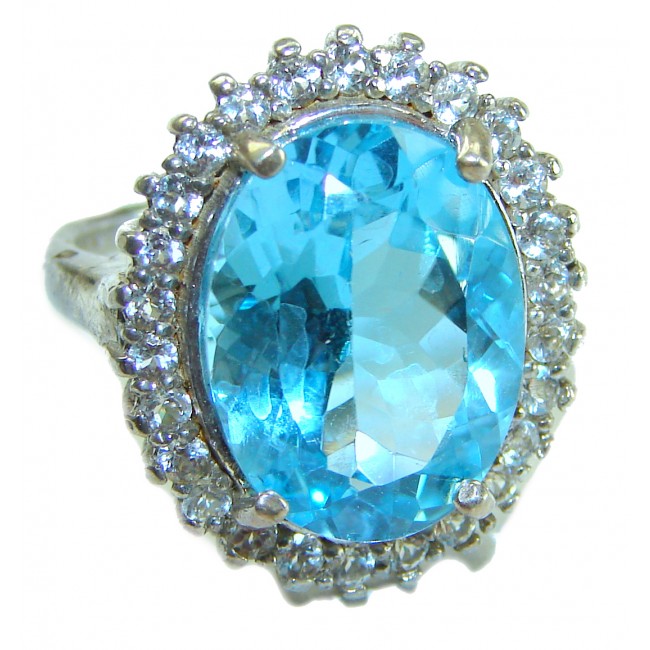 29.5 carat oval cut Swiss Blue Topaz .925 Sterling Silver handmade Ring size 7