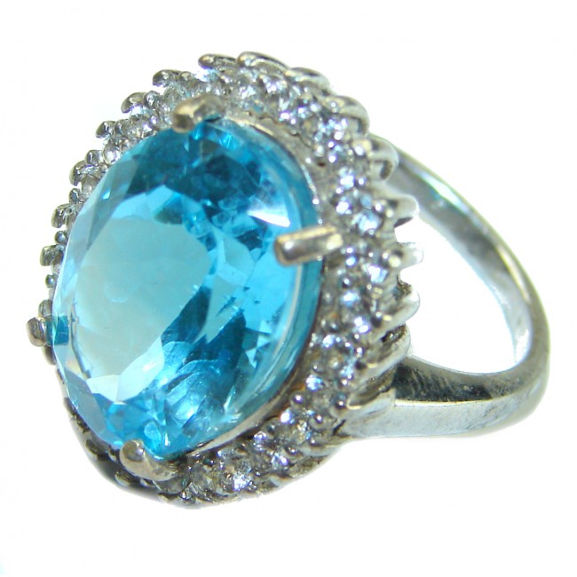 29.5 carat oval cut Swiss Blue Topaz .925 Sterling Silver handmade Ring size 7