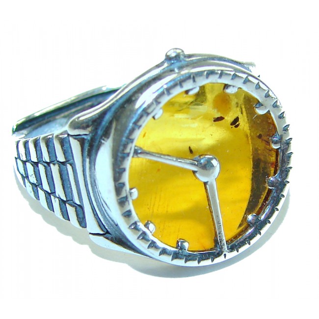 It's 4 O'Clock Somewhere Watch Authentic Baltic Amber .925 Sterling Silver handcrafted ring; s. 7 adjustable