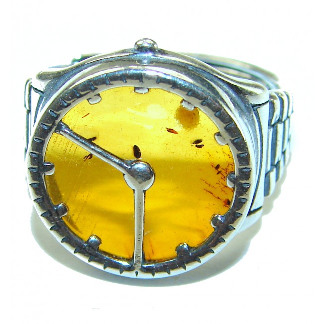 It's 4 O'Clock Somewhere Watch Authentic Baltic Amber .925 Sterling Silver handcrafted ring; s. 7 adjustable