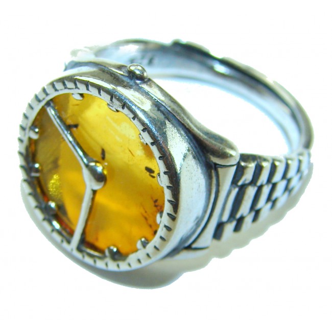 It's 4 O'Clock Somewhere Watch Authentic Baltic Amber .925 Sterling Silver handcrafted ring; s. 7 adjustable