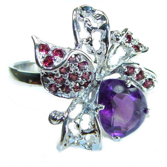 Floral design Amethyst .925 Sterling Silver Handcrafted Ring size 8