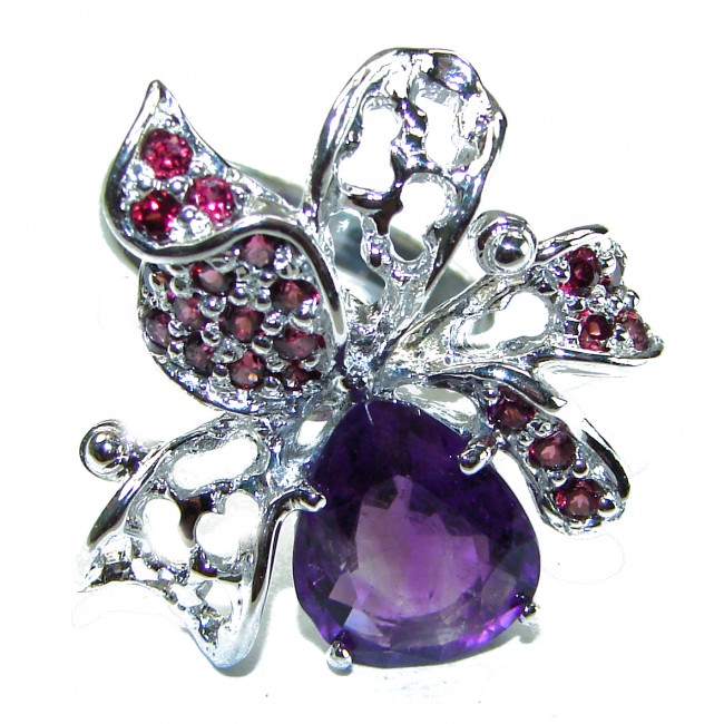 Floral design Amethyst .925 Sterling Silver Handcrafted Ring size 8