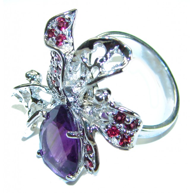 Floral design Amethyst .925 Sterling Silver Handcrafted Ring size 8