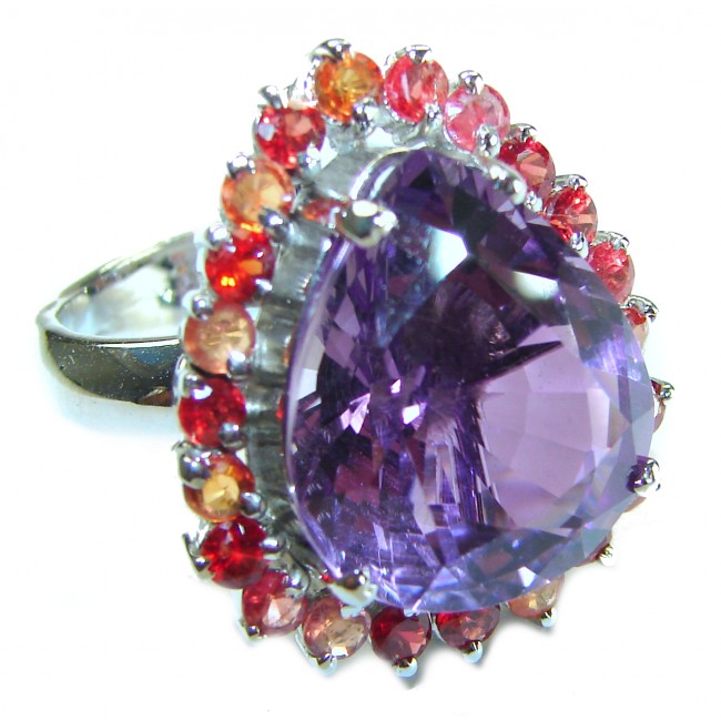 Dramatic design 45.8 carat Amethyst oragne Sapphire .925 Sterling Silver Handcrafted Ring size 8 1/4