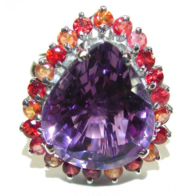 Dramatic design 45.8 carat Amethyst oragne Sapphire .925 Sterling Silver Handcrafted Ring size 8 1/4